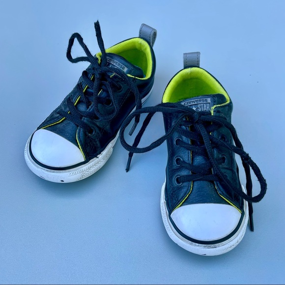 Converse Other - Converse All Star Black Faux Leather Sneakers Sz 8 Lace Up Chuck Taylor Shoes